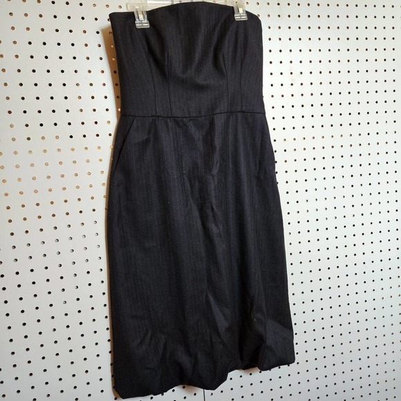 Club Monaco Wool Blend Navy Pin Stripe Strapless Bubble Mini Dress Sz 4 PERFECT - Picture 1 of 11